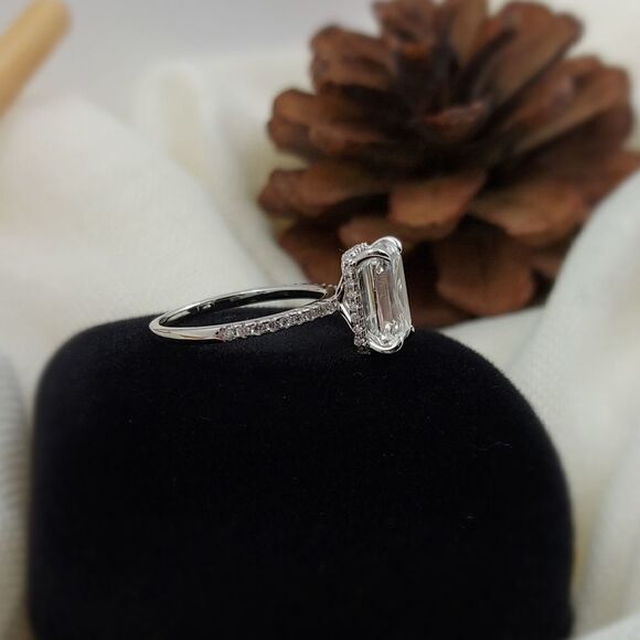 5 Carat Emerald Cut Simulated Diamond Engagement Ring - Picture 7 of 14